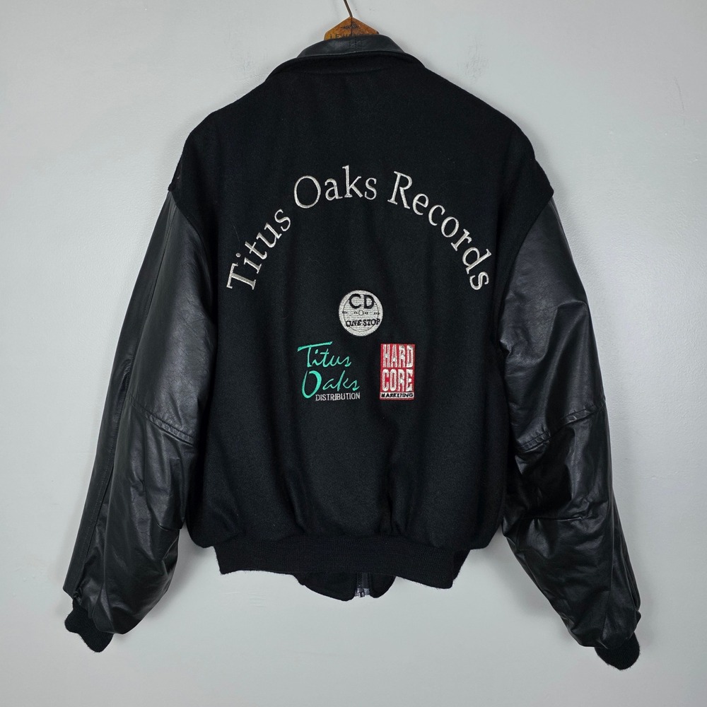 Vintage Titus Oaks Records NY Bomber Jacket Mens Leather CD OneStop Creed